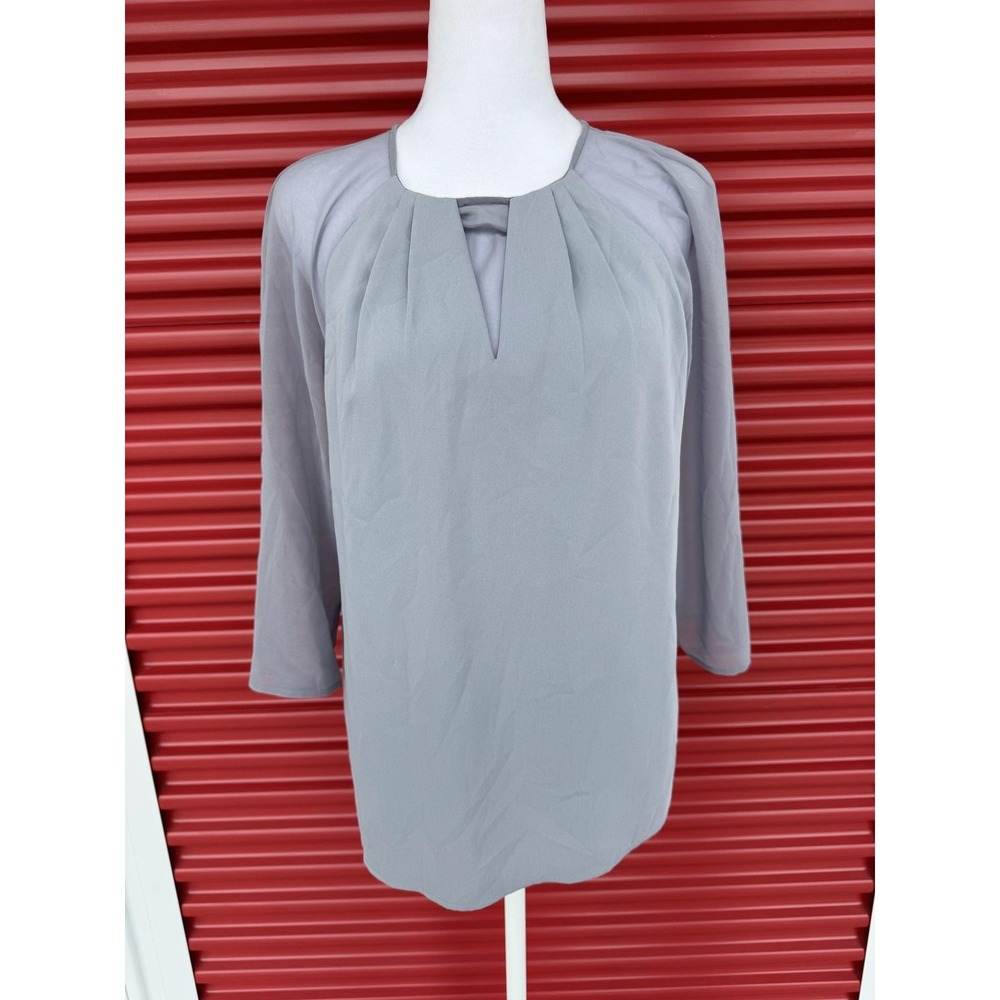 Reiss Blouse Womens 6 Gray Chiffon Pleated V Neck Long Sleeve Work Office Top